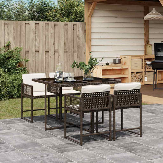 vidaXL 5 Piece Garden Dining Set with Cushions Brown Poly Rattan