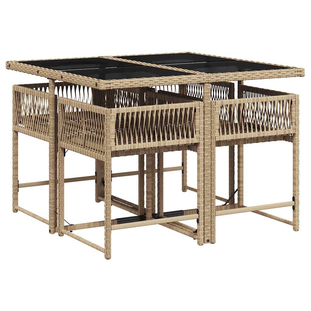 vidaXL 5 Piece Garden Dining Set with Cushions Beige Poly Rattan