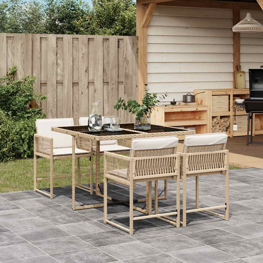 vidaXL 5 Piece Garden Dining Set with Cushions Beige Poly Rattan