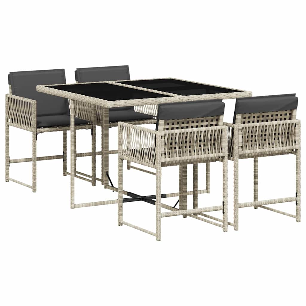 vidaXL 5 Piece Garden Dining Set with Cushions Light Grey Poly Rattan