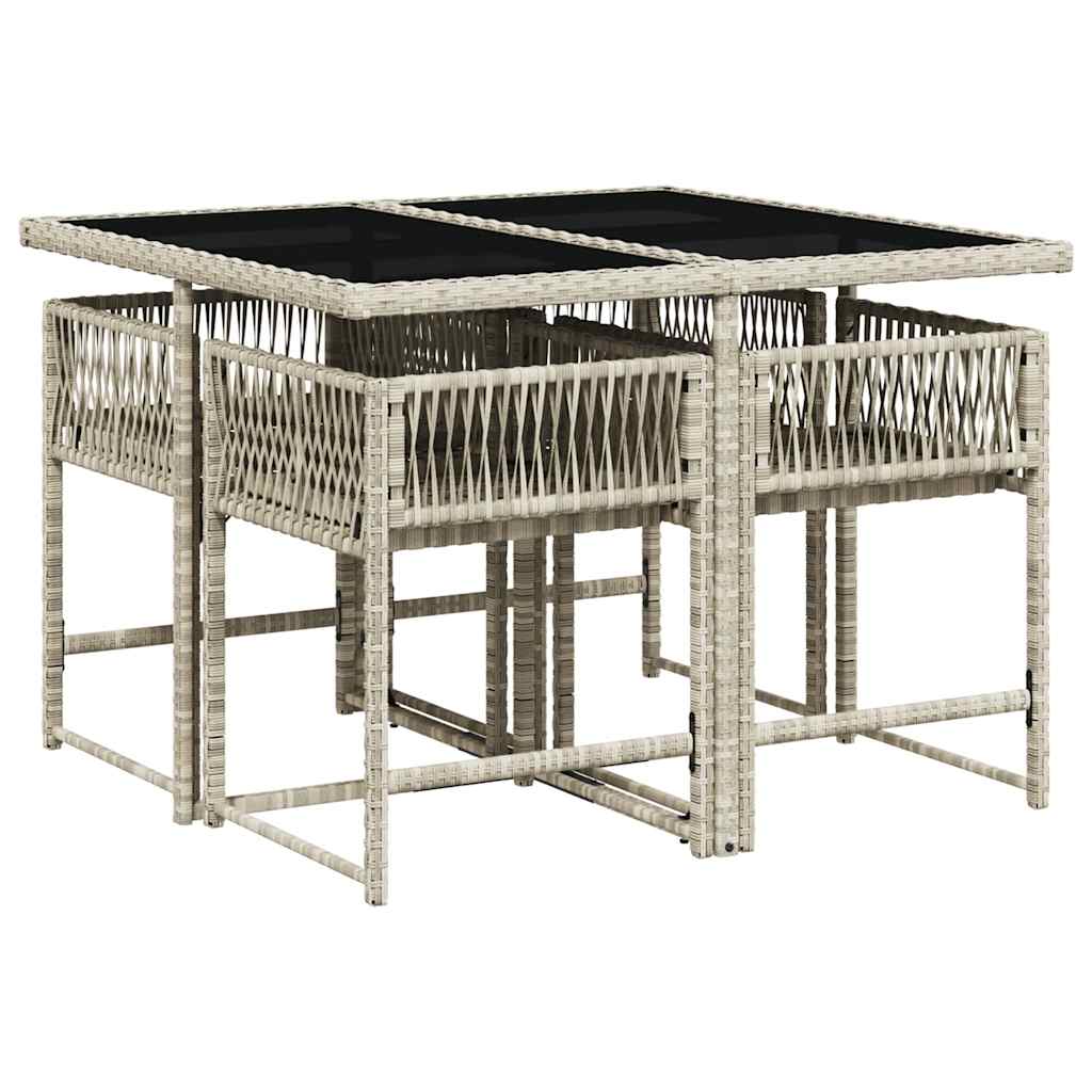 vidaXL 5 Piece Garden Dining Set with Cushions Light Grey Poly Rattan