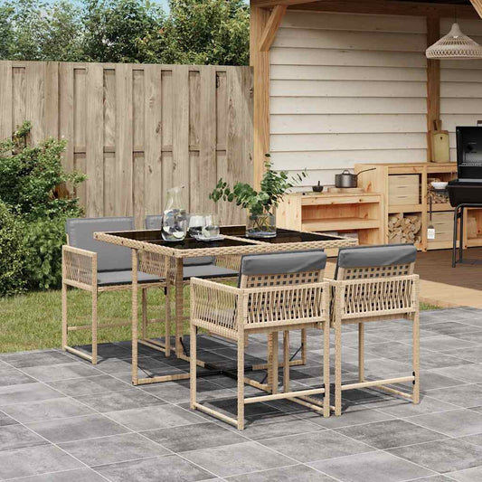 vidaXL 5 Piece Garden Dining Set with Cushions Mix Beige Poly Rattan