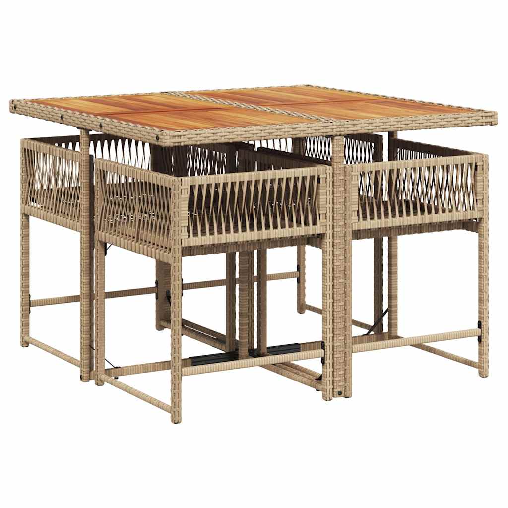 vidaXL 5 Piece Garden Dining Set with Cushions Beige Poly Rattan