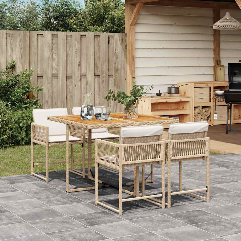 vidaXL 5 Piece Garden Dining Set with Cushions Beige Poly Rattan