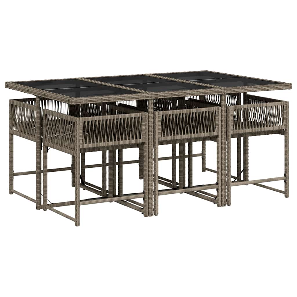 vidaXL Garden Dining Set | Grey | PE Rattan | 6-Seater | Foldable