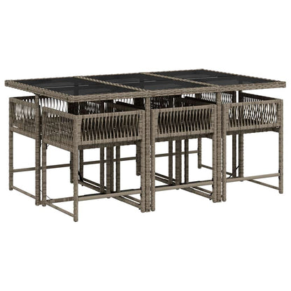 vidaXL Garden Dining Set | Grey | PE Rattan | 6-Seater | Foldable