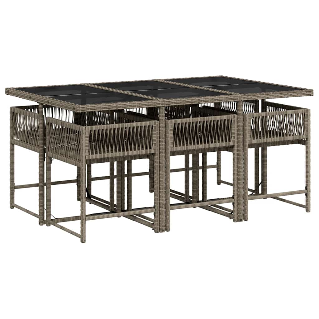 vidaXL 7 Piece Garden Dining Set with Cushions Grey Poly Rattan