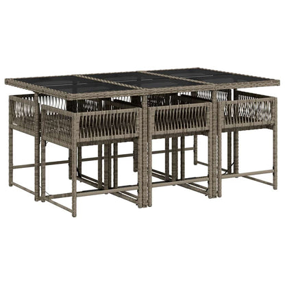 vidaXL 7 Piece Garden Dining Set with Cushions Grey Poly Rattan