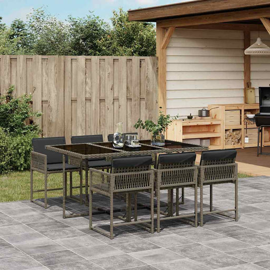 vidaXL 7 Piece Garden Dining Set with Cushions Grey Poly Rattan