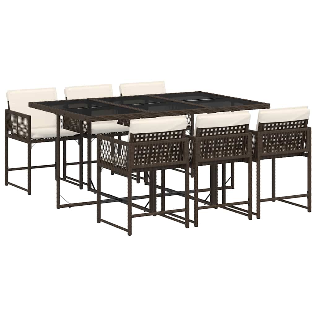 vidaXL 7 Piece Garden Dining Set with Cushions Brown Poly Rattan