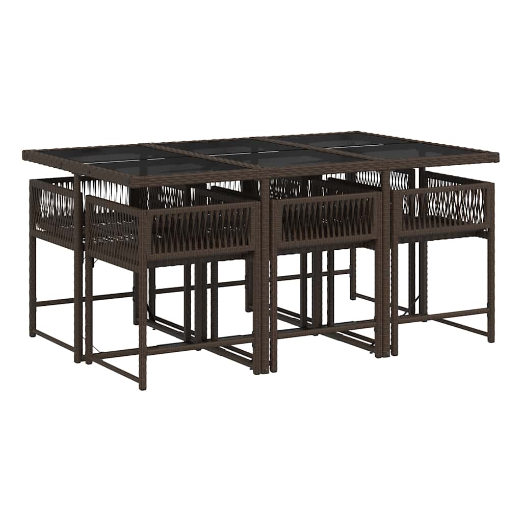 vidaXL Garden Dining Set | Brown | Poly Rattan | 6-seater | Foldable