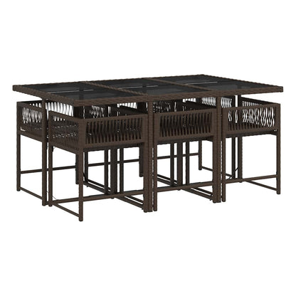 vidaXL Garden Dining Set | Brown | Poly Rattan | 6-seater | Foldable