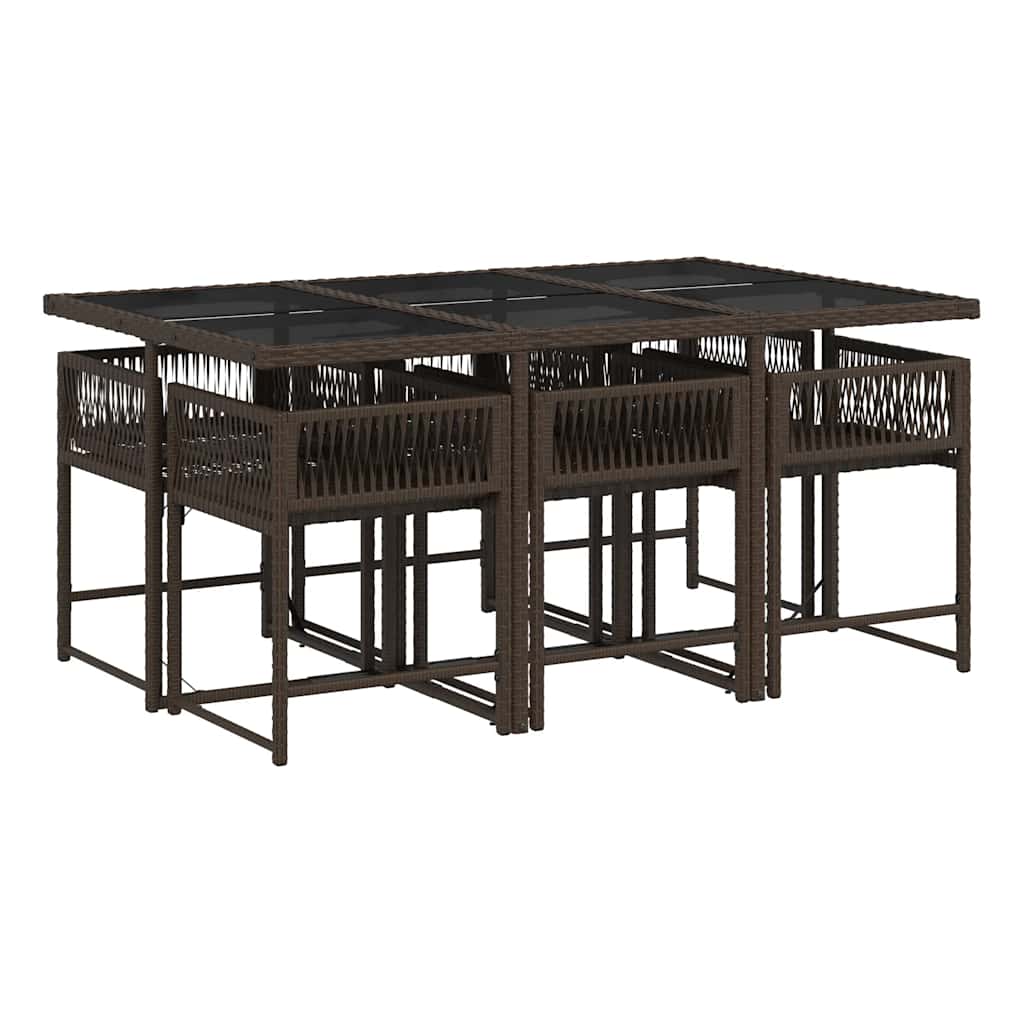 vidaXL 7 Piece Garden Dining Set with Cushions Brown Poly Rattan