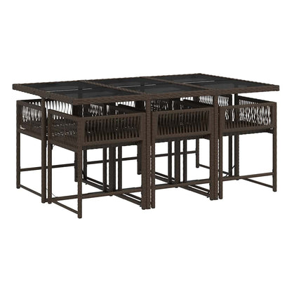 vidaXL 7 Piece Garden Dining Set with Cushions Brown Poly Rattan