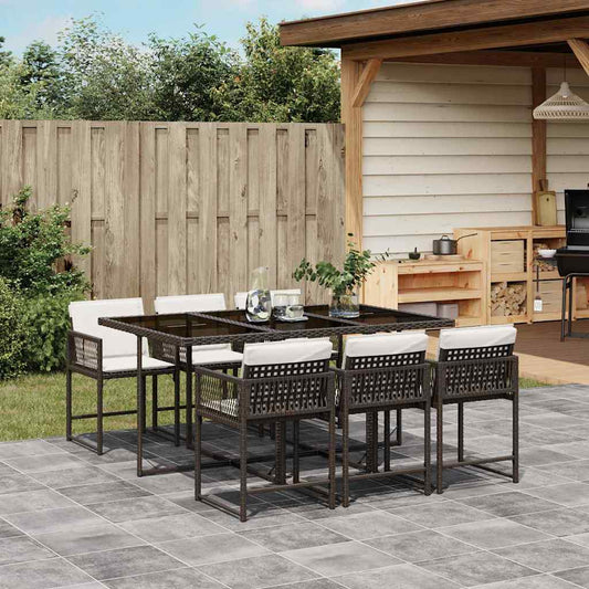 vidaXL 7 Piece Garden Dining Set with Cushions Brown Poly Rattan