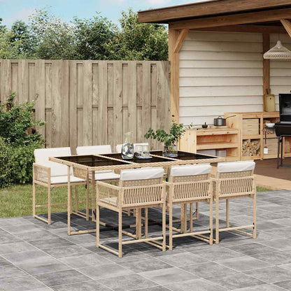 vidaXL 7 Piece Garden Dining Set with Cushions Beige Poly Rattan