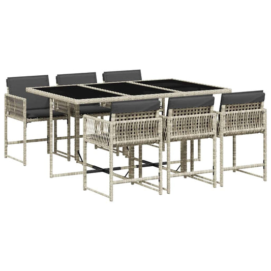 vidaXL 7 Piece Garden Dining Set with Cushions Light Grey Poly Rattan