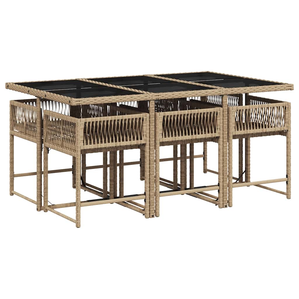 vidaXL 7 Piece Garden Dining Set with Cushions Mix Beige Poly Rattan