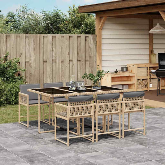 vidaXL 7 Piece Garden Dining Set with Cushions Mix Beige Poly Rattan