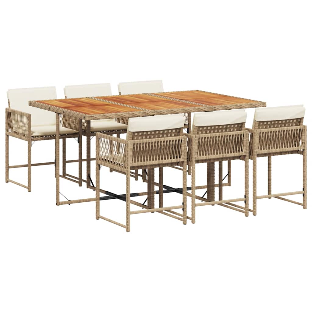 vidaXL 7 Piece Garden Dining Set with Cushions Beige Poly Rattan