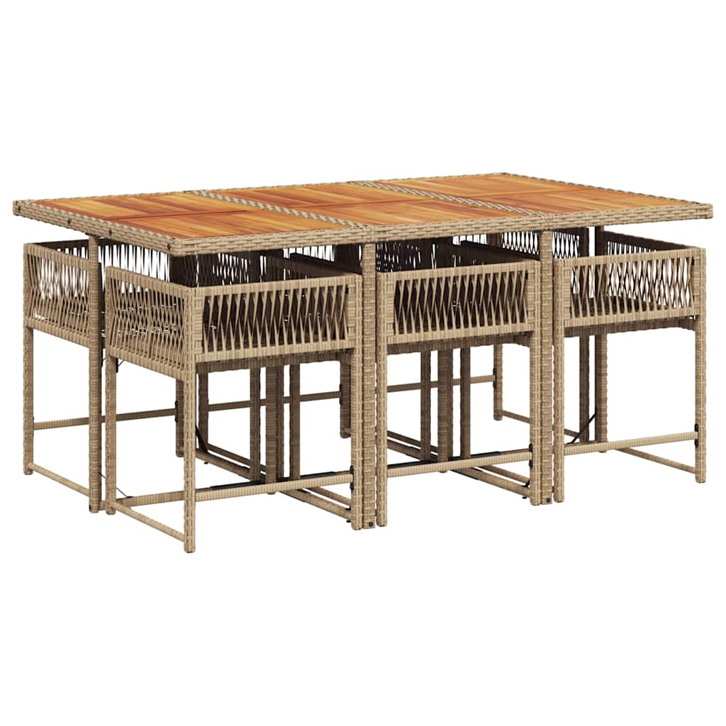 vidaXL 7 Piece Garden Dining Set with Cushions Beige Poly Rattan