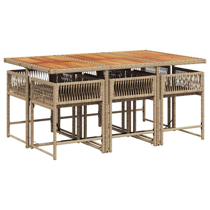 vidaXL 7 Piece Garden Dining Set with Cushions Beige Poly Rattan