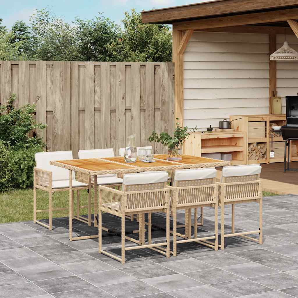 vidaXL 7 Piece Garden Dining Set with Cushions Beige Poly Rattan