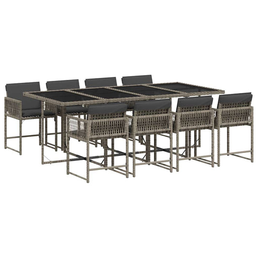 vidaXL 9 Piece Garden Dining Set with Cushions Grey Poly Rattan