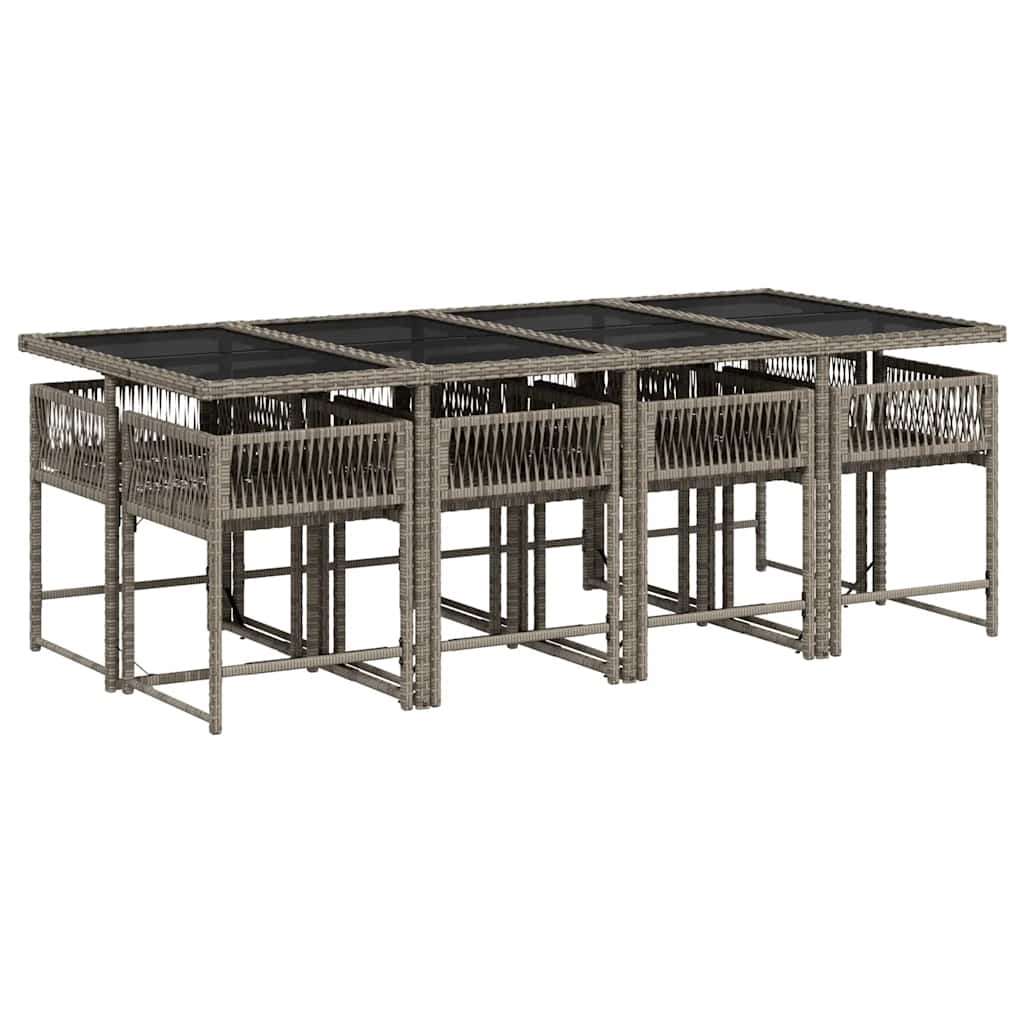 vidaXL 9 Piece Garden Dining Set with Cushions Grey Poly Rattan