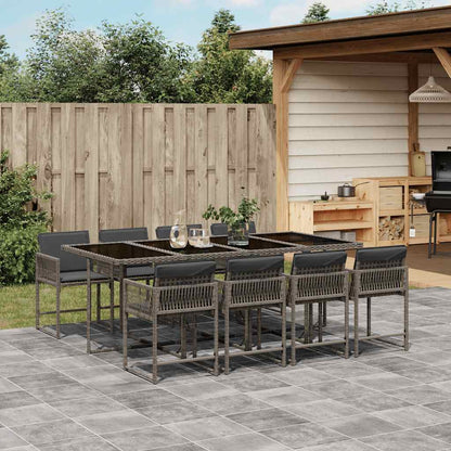 vidaXL 9 Piece Garden Dining Set with Cushions Grey Poly Rattan
