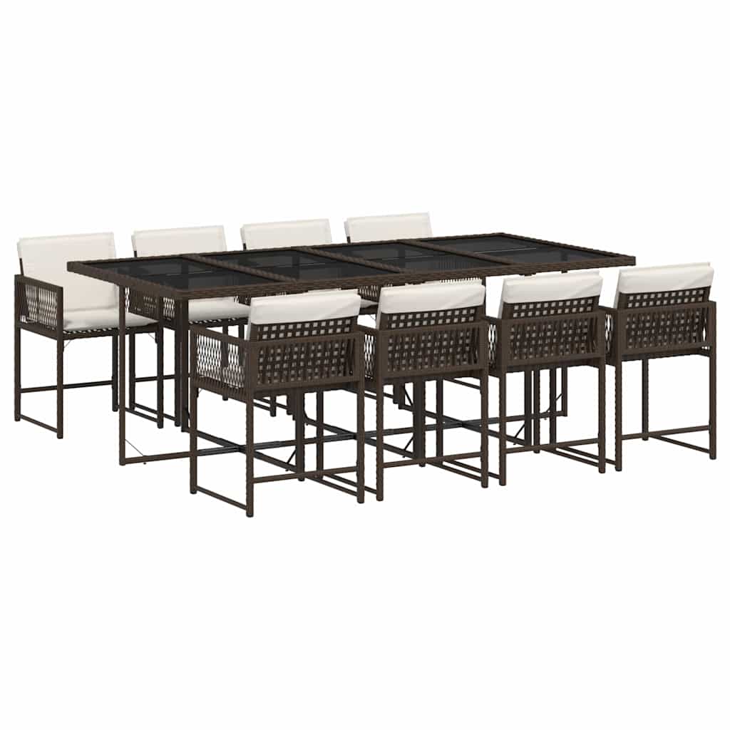vidaXL 9 Piece Garden Dining Set with Cushions Brown Poly Rattan