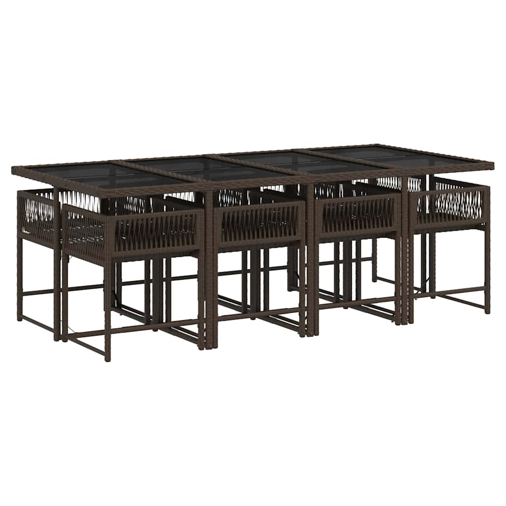 vidaXL 9 Piece Garden Dining Set with Cushions Brown Poly Rattan