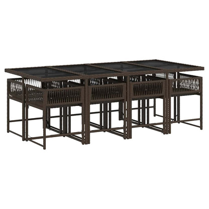 vidaXL 9 Piece Garden Dining Set with Cushions Brown Poly Rattan