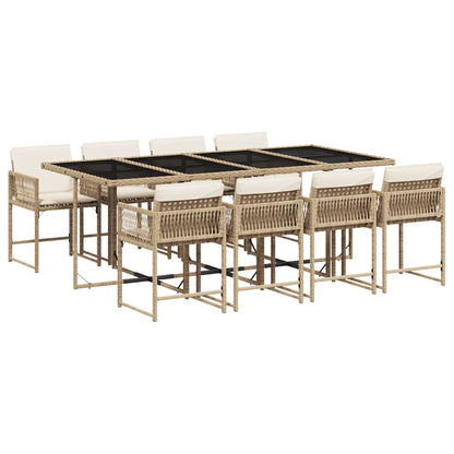 vidaXL 9 Piece Garden Dining Set with Cushions Beige Poly Rattan