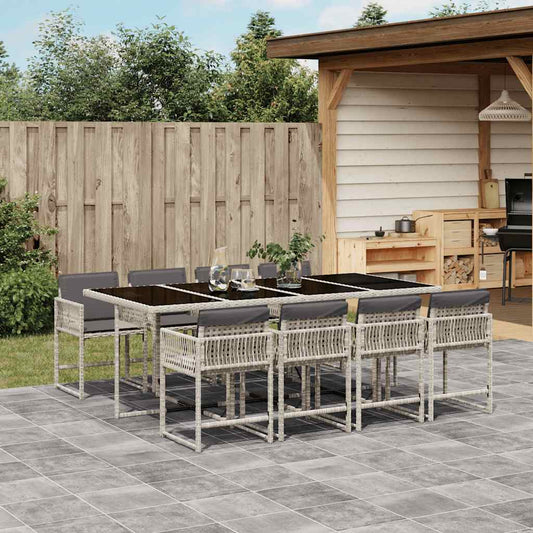 vidaXL 9 Piece Garden Dining Set with Cushions Light Grey Poly Rattan