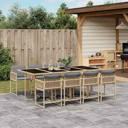 vidaXL 9 Piece Garden Dining Set with Cushions Mix Beige Poly Rattan