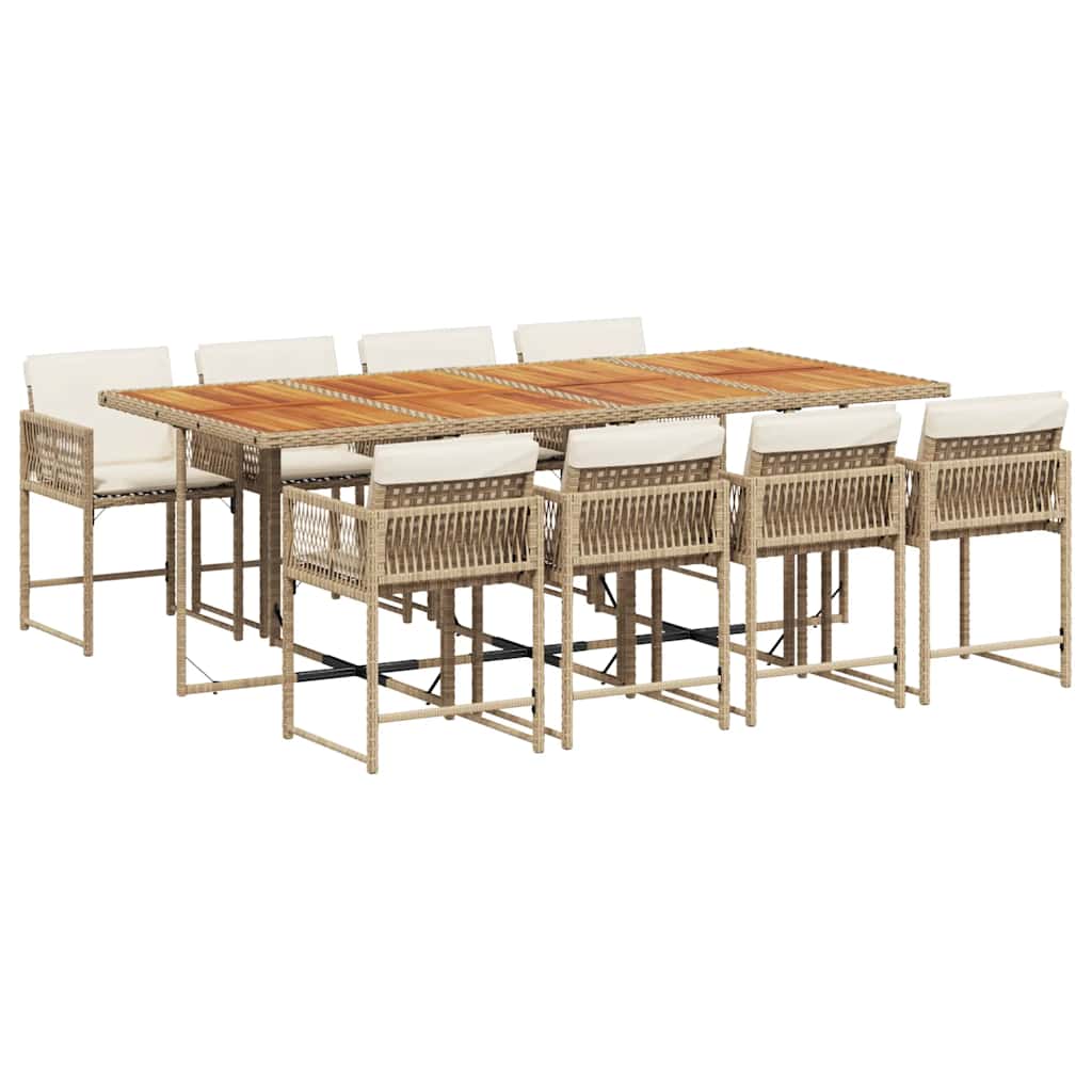 vidaXL 9 Piece Garden Dining Set with Cushions Beige Poly Rattan