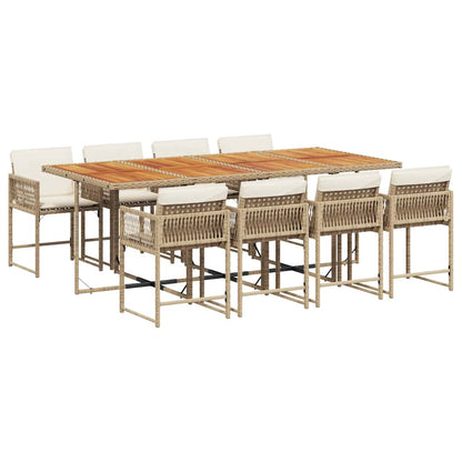 vidaXL 9 Piece Garden Dining Set with Cushions Beige Poly Rattan