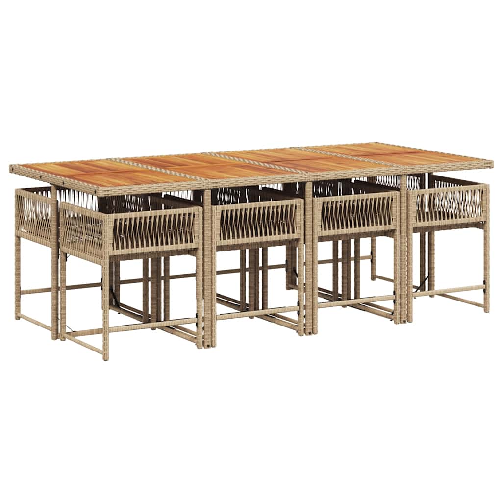 vidaXL 9 Piece Garden Dining Set with Cushions Beige Poly Rattan