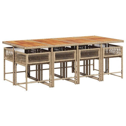 vidaXL 9 Piece Garden Dining Set with Cushions Beige Poly Rattan