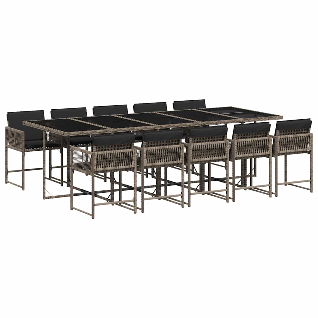 vidaXL 11 Piece Garden Dining Set with Cushions Grey Poly Rattan
