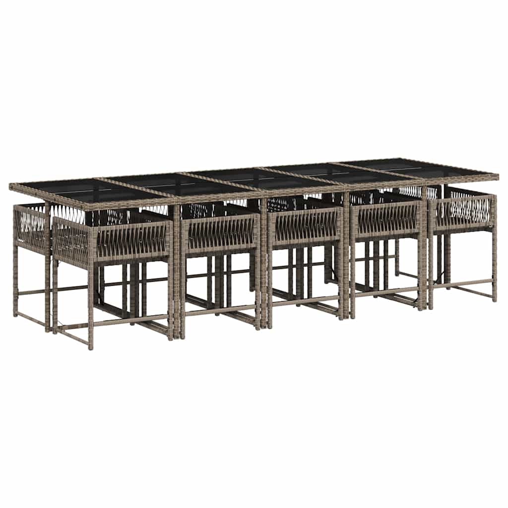 vidaXL Garden Dining Set | Grey | PE Rattan | 11 Piece Set | Foldable