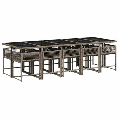 vidaXL 11 Piece Garden Dining Set with Cushions Grey Poly Rattan