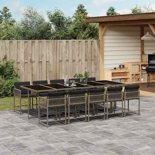 vidaXL 11 Piece Garden Dining Set with Cushions Grey Poly Rattan
