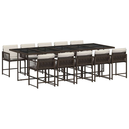 vidaXL 11 Piece Garden Dining Set with Cushions Brown Poly Rattan