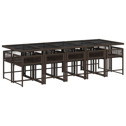 vidaXL 11 Piece Garden Dining Set with Cushions Brown Poly Rattan