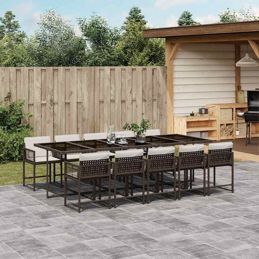 vidaXL 11 Piece Garden Dining Set with Cushions Brown Poly Rattan