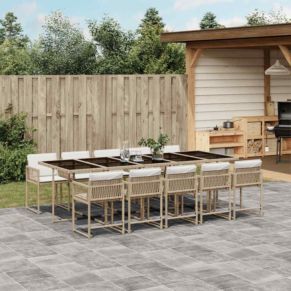 vidaXL 11 Piece Garden Dining Set with Cushions Beige Poly Rattan
