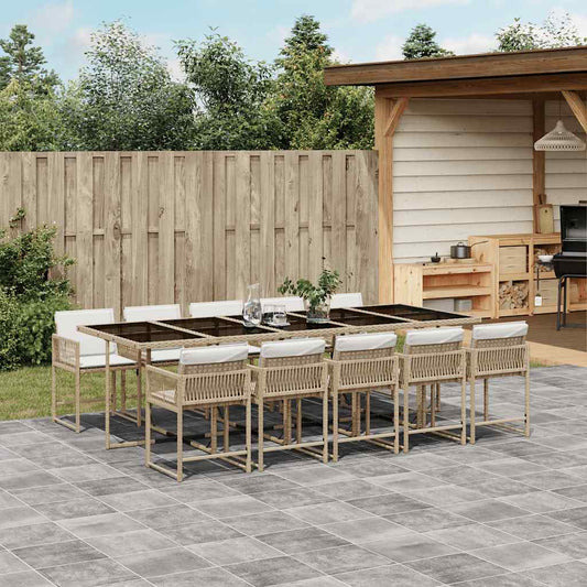 vidaXL 11 Piece Garden Dining Set with Cushions Beige Poly Rattan