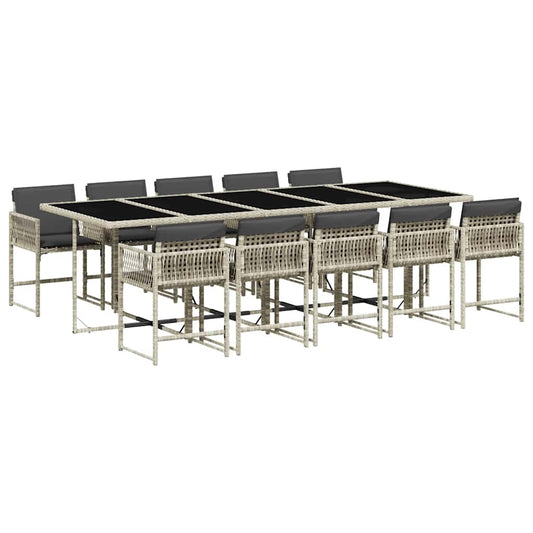 vidaXL 11 Piece Garden Dining Set with Cushions Light Grey Poly Rattan